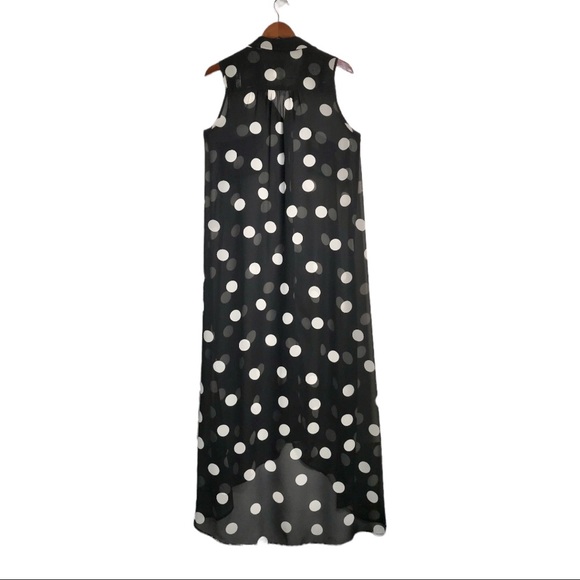 Show Me Your Mumu Black/Tan Polka Dot Sheer High Low Sleeveless Maxi Shift Dress - Picture 2 of 5
